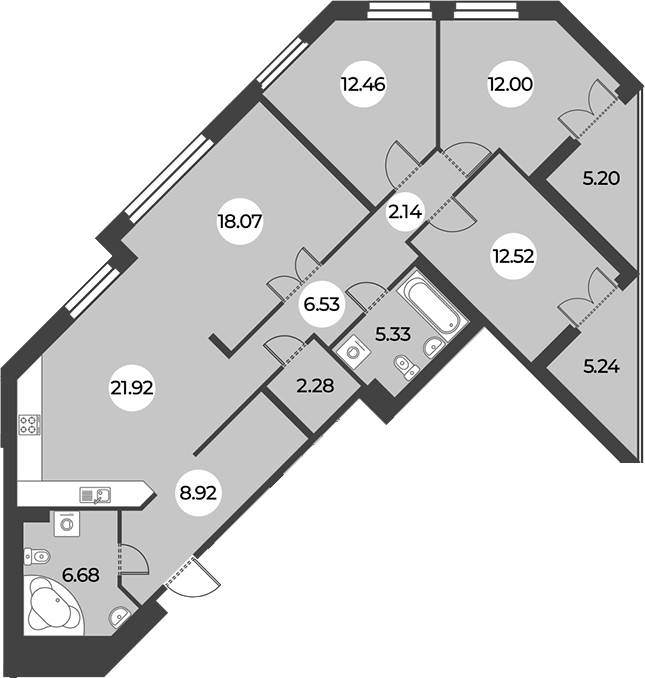 3-комнатная квартира 114.07 м², 3/24 эт., ЖК «Огни Залива»